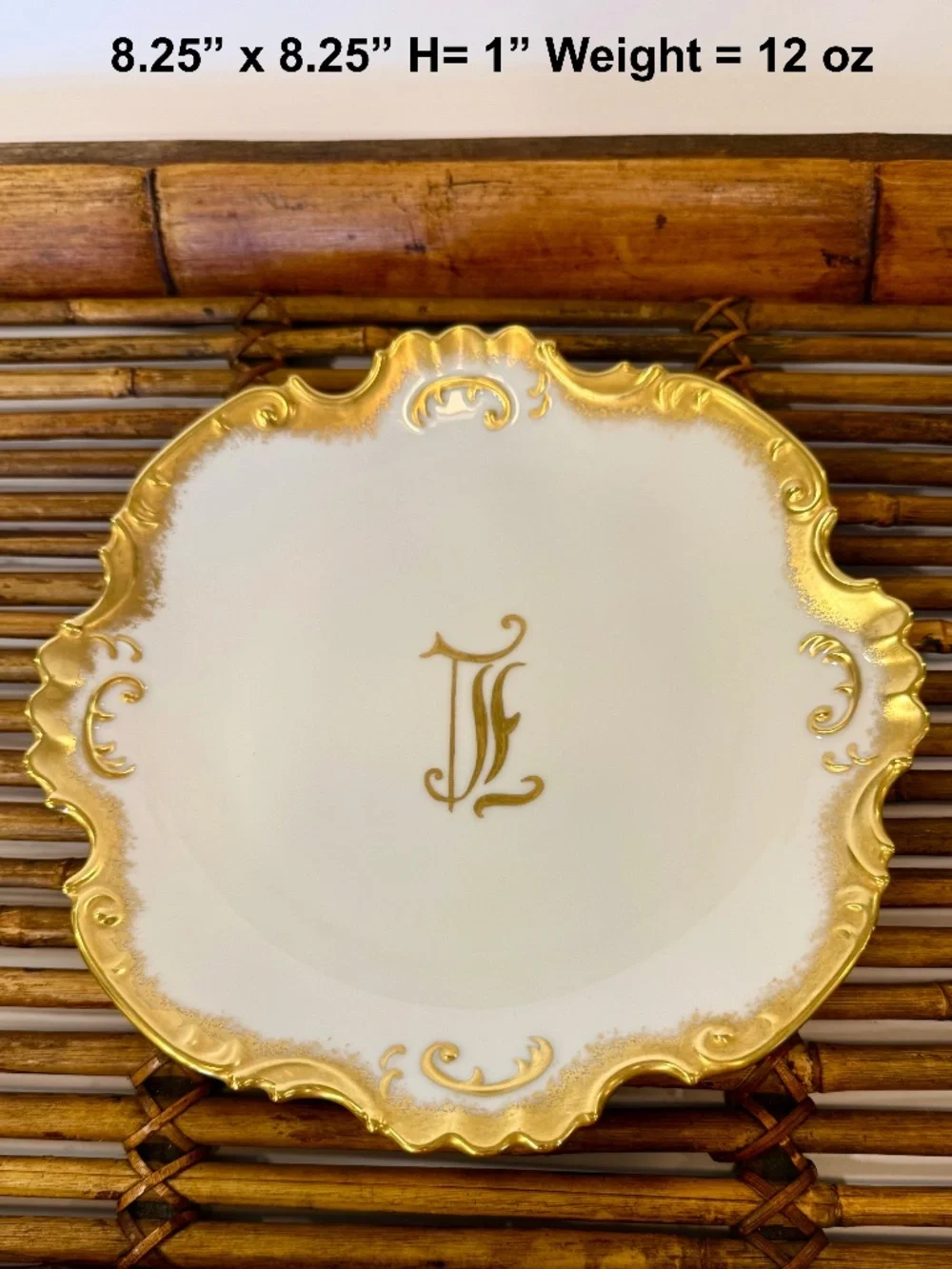 Vintage Hand Painted Porcelain 2-Pc Set Monogram Plate & Footed Berry Teacup